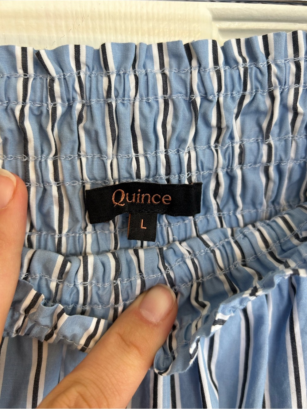 Quince 100% Organic Cotton Poplin Tiered Maxi Skirt | Size L | Blue White Stripe - Picture 5 of 8